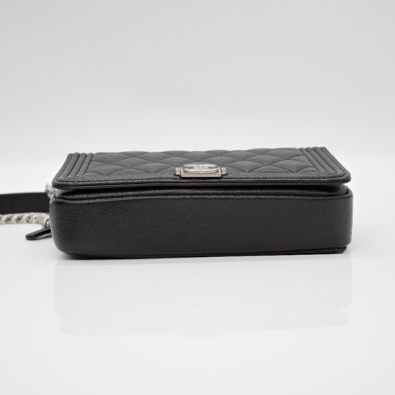 Chanel 香奈兒 Boy Woc 黑色 牛皮 拉鍊款 斜掛包 WOC 鏈條錢包-4