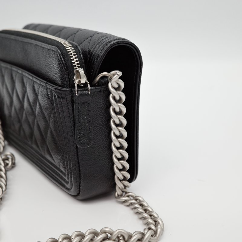 Chanel 香奈兒 Boy Woc 黑色 牛皮 拉鍊款 斜掛包 WOC 鏈條錢包-6