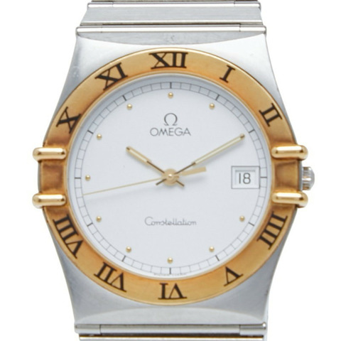 歐米茄星座系列石英腕錶，白色錶盤，不鏽鋼，黃金，男童款