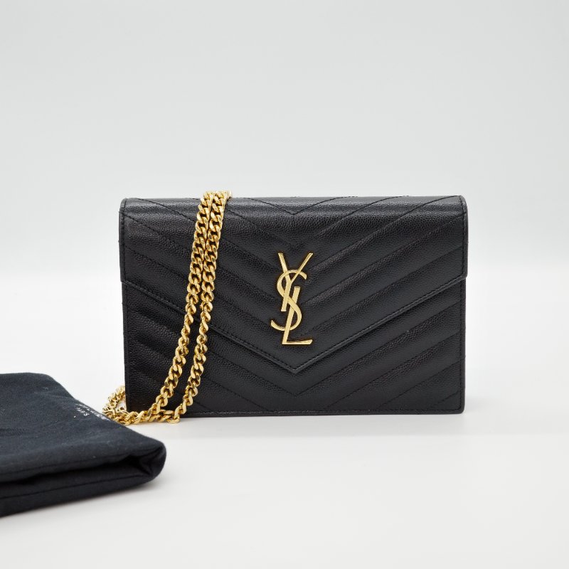 Saint Laurent 聖羅蘭 WOC 黑色荔枝牛皮金扣-0