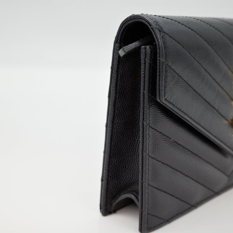 Saint Laurent 聖羅蘭 WOC 黑色荔枝牛皮金扣-5