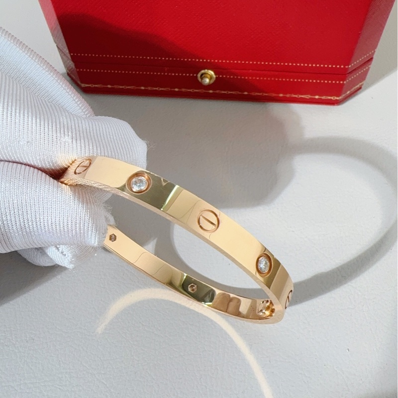 Cartier卡地亞 love系列 玫瑰金四鑽手鐲，寬版第三代，17號-0