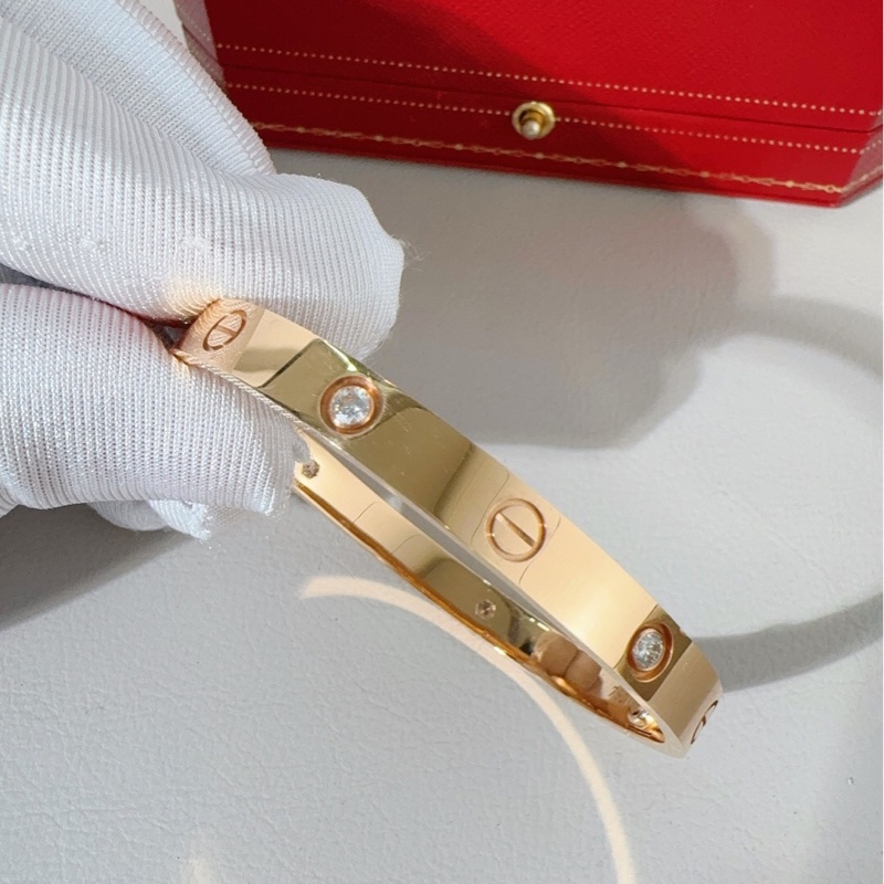 Cartier卡地亞 love系列 玫瑰金四鑽手鐲，寬版第三代，17號-1