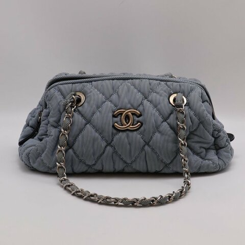 CHANEL 條紋織布泡泡雲朵包 - 藍銀13開