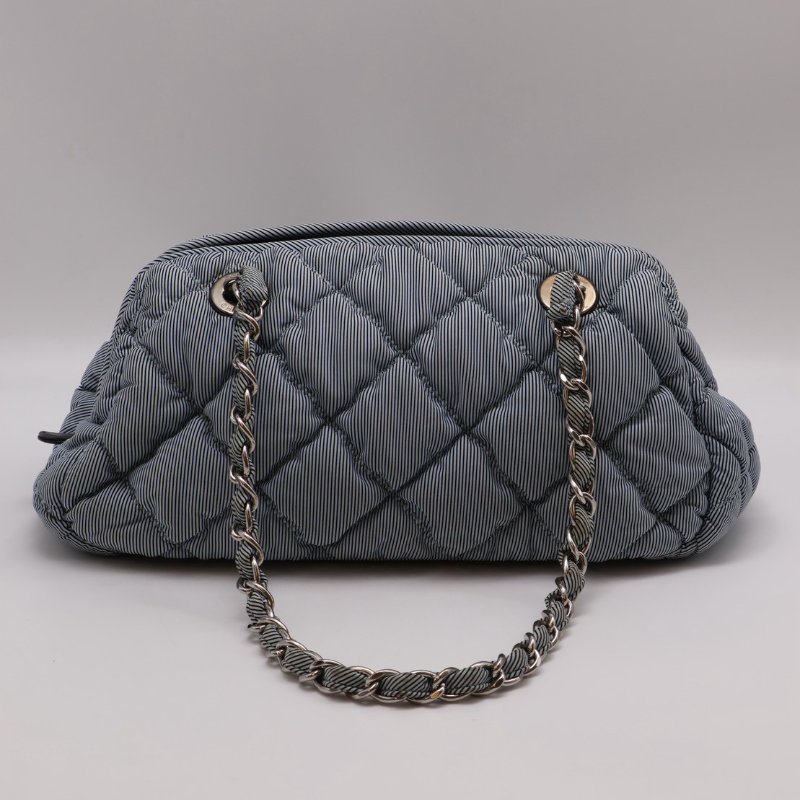 CHANEL 條紋織布泡泡雲朵包 - 藍銀13開-1