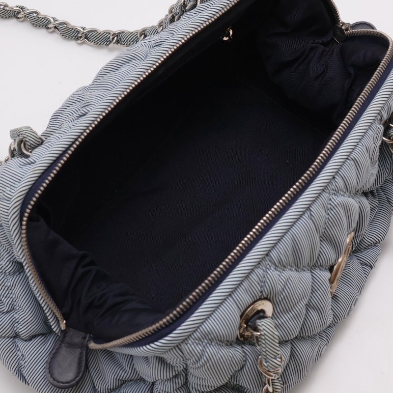 CHANEL 條紋織布泡泡雲朵包 - 藍銀13開-2