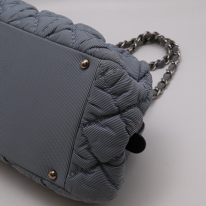 CHANEL 條紋織布泡泡雲朵包 - 藍銀13開-3