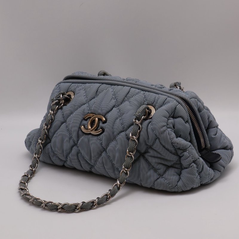 CHANEL 條紋織布泡泡雲朵包 - 藍銀13開-5