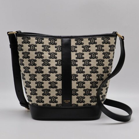 CELINE 刺繡凱旋帆布水桶包 - 小號黑