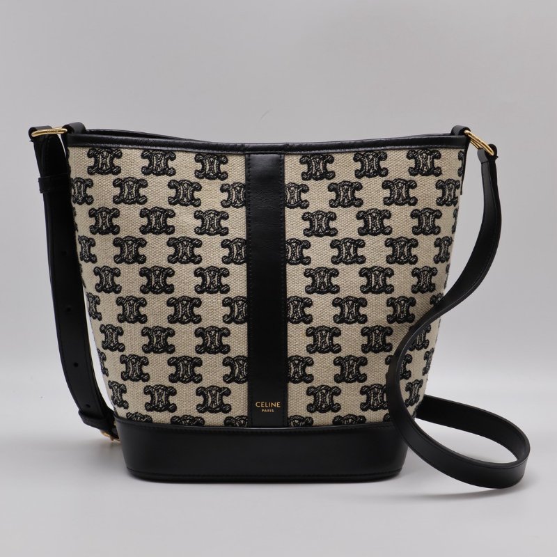 CELINE 刺繡凱旋帆布水桶包 - 小號黑-0