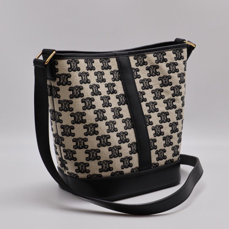 CELINE 刺繡凱旋帆布水桶包 - 小號黑-1