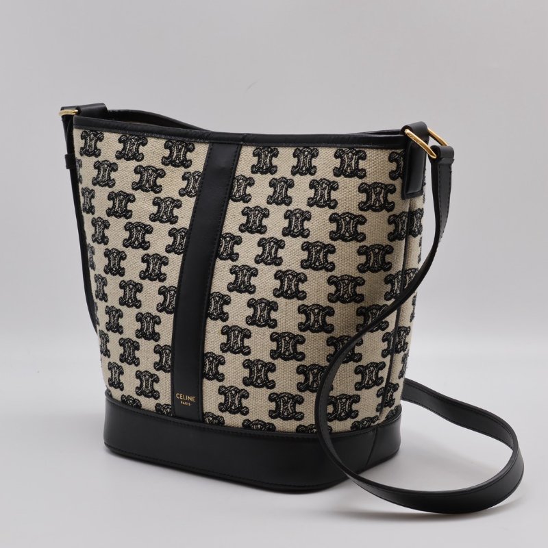 CELINE 刺繡凱旋帆布水桶包 - 小號黑-6