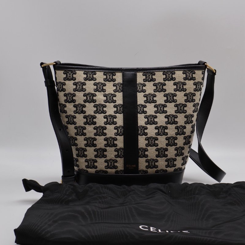 CELINE 刺繡凱旋帆布水桶包 - 小號黑-8