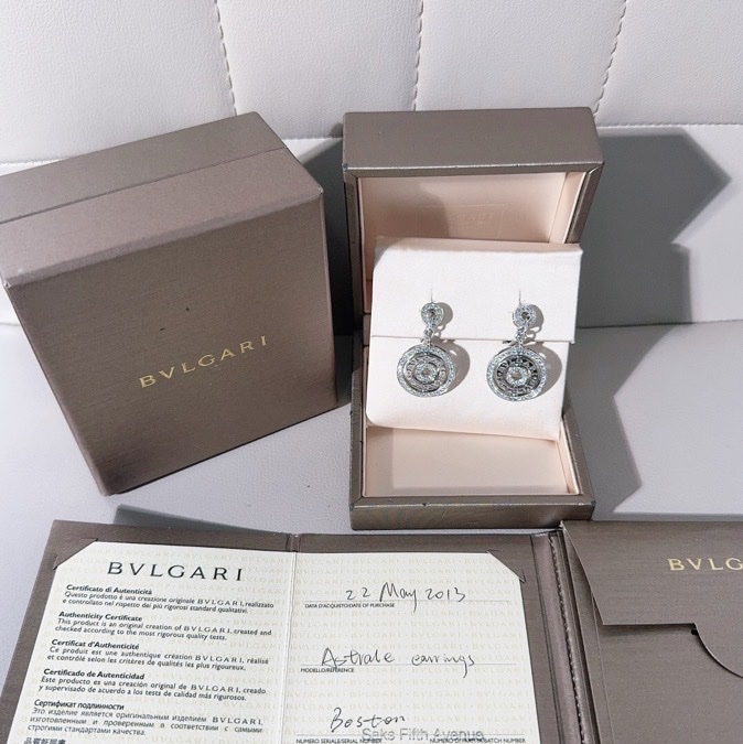 Bvlgari寶格麗 時來運轉白金鑽石耳釘耳環，高端款滿鑽款 2013購入-0