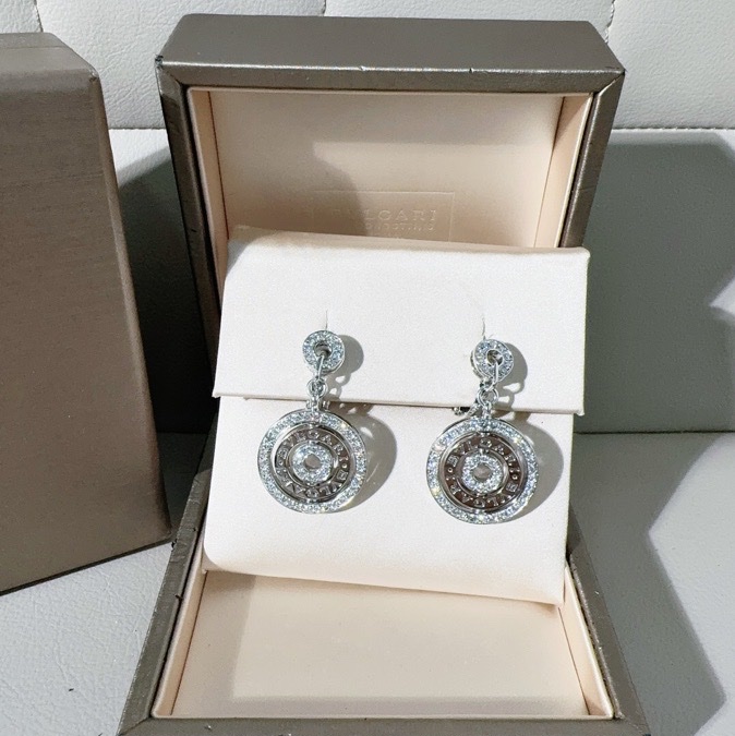 Bvlgari寶格麗 時來運轉白金鑽石耳釘耳環，高端款滿鑽款 2013購入-1