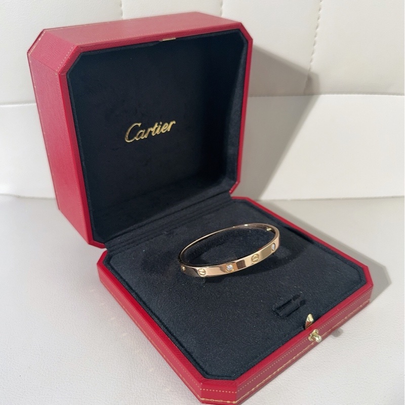 Cartier卡地亞 love系列 玫瑰金四鑽手鐲，寬版第二代，17號，2010年12月購入-3