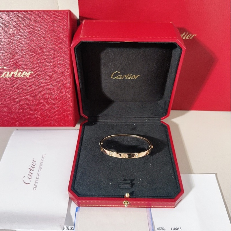 Cartier卡地亞 love系列 玫瑰金四鑽手鐲，寬版第二代，17號，2010年12月購入-5