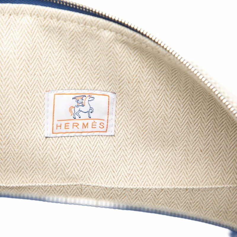 愛馬仕 Hermès Brid a 黑色 GM Cabriole 手提包，米色和海軍藍帆布 H 女士款-5