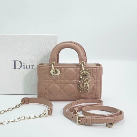 DIOR 玫瑰粉色金扣羊皮D-joy超mini手提肩背斜背包16.5*10*5 98新配件塵袋盒子