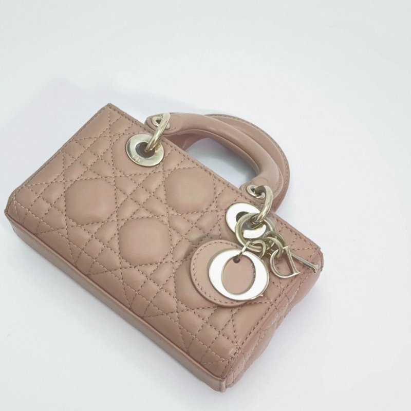 DIOR 玫瑰粉色金扣羊皮D-joy超mini手提肩背斜背包16.5*10*5 98新配件塵袋盒子-1