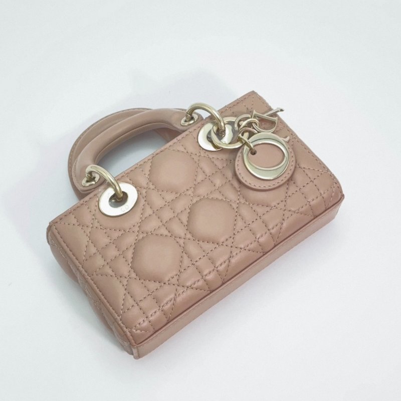DIOR 玫瑰粉色金扣羊皮D-joy超mini手提肩背斜背包16.5*10*5 98新配件塵袋盒子-2