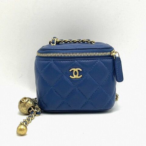 CHANEL 藍色金球mini化妝盒子包 10*7*9 98新配件塵袋