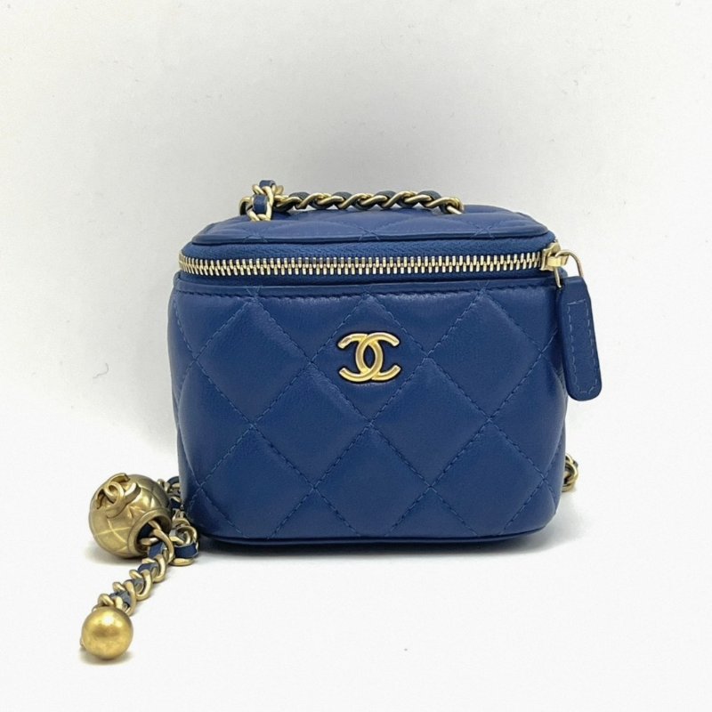 CHANEL 藍色金球mini化妝盒子包 10*7*9 98新配件塵袋-0