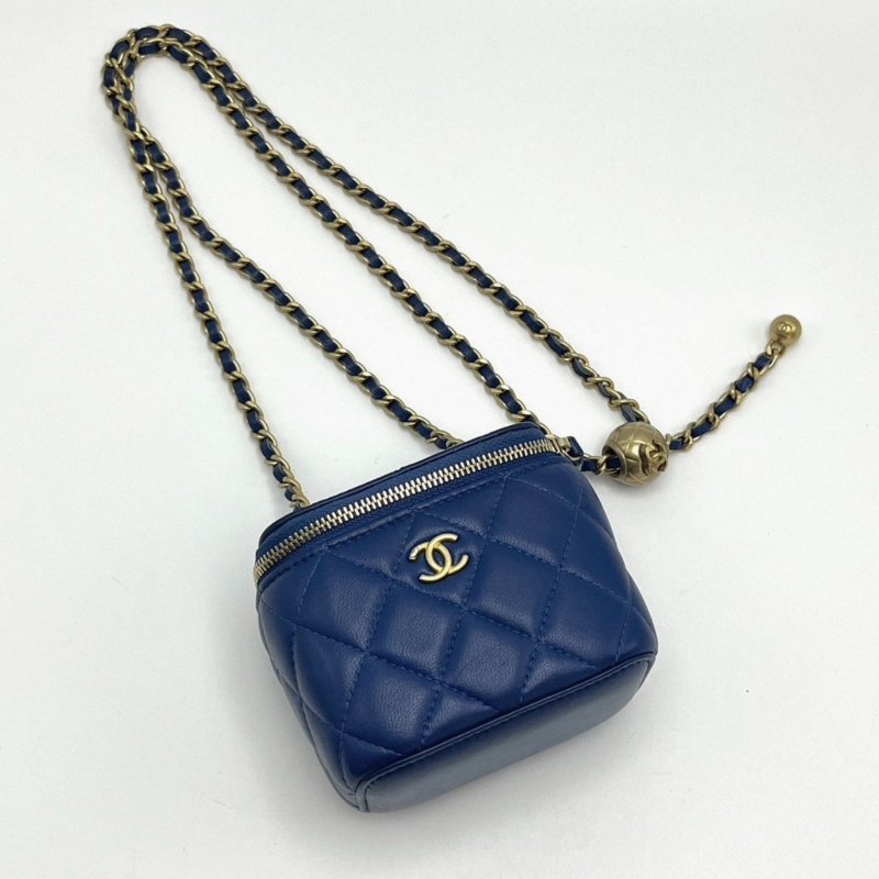 CHANEL 藍色金球mini化妝盒子包 10*7*9 98新配件塵袋-1