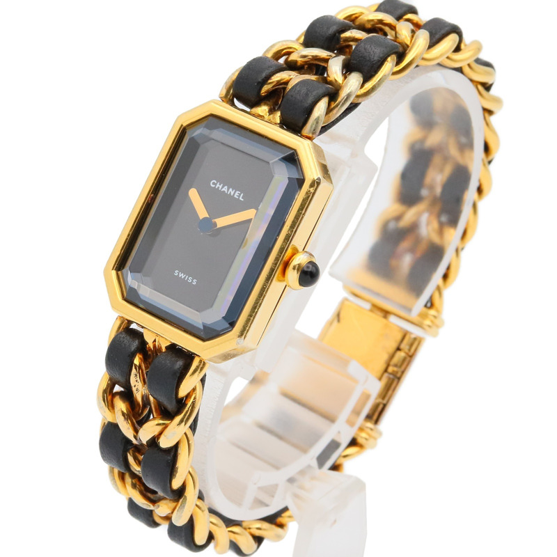 香奈兒 Premiere L 腕錶，鍍金，皮革錶帶，女士，黑色，H0001-1