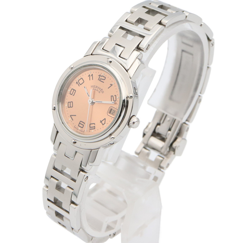 愛馬仕 Clipper 系列腕錶，不鏽鋼材質，女士款，粉紅色，CL4.210-1