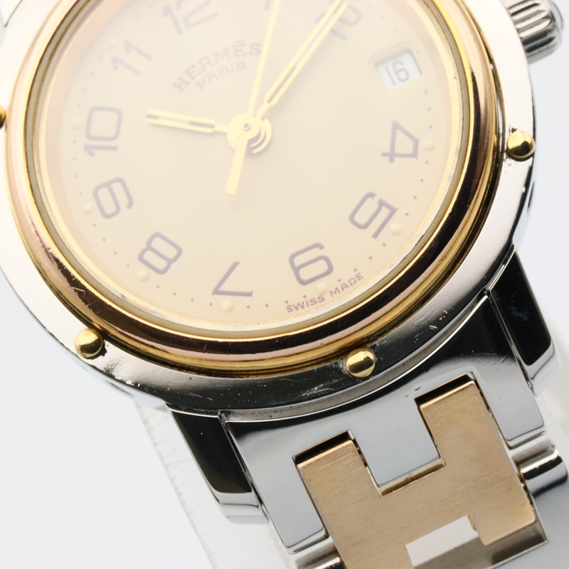 愛馬仕 Clipper 系列腕錶，鍍金不鏽鋼材質，女士款，象牙色，CL3.240-9