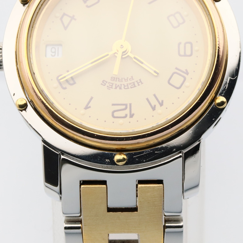 愛馬仕 Clipper 系列腕錶，鍍金不鏽鋼材質，女士款，象牙色，CL3.240-10