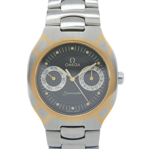 歐米茄海馬系列北極星石英腕錶，灰色錶盤，不鏽鋼錶殼，黃金錶帶，男士腕錶，OMEGA