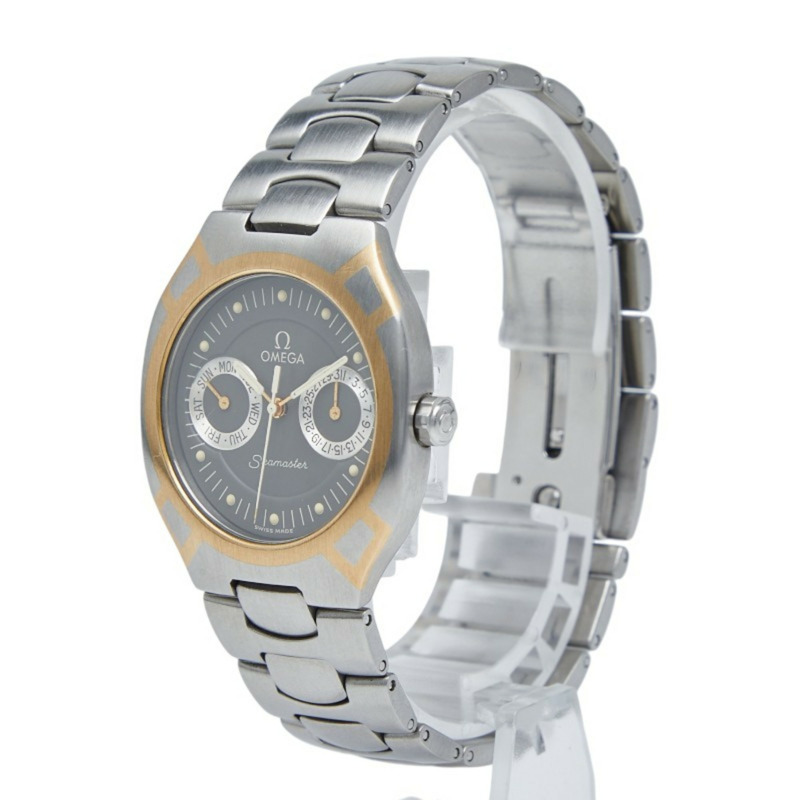 歐米茄海馬系列北極星石英腕錶，灰色錶盤，不鏽鋼錶殼，黃金錶帶，男士腕錶，OMEGA-1