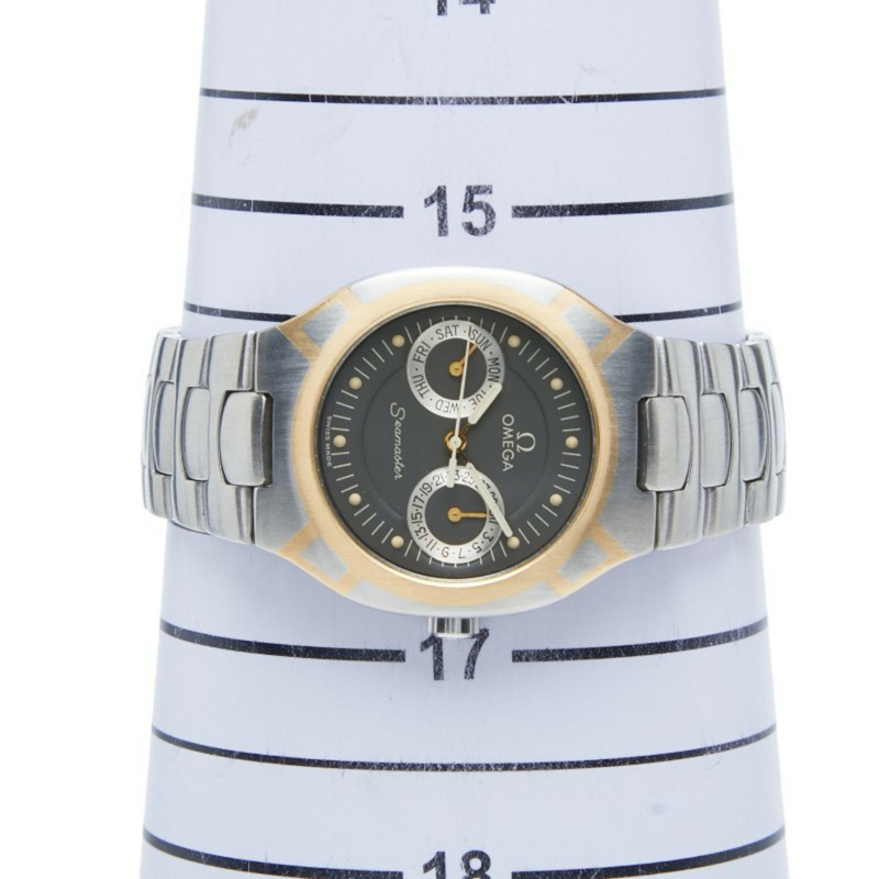 歐米茄海馬系列北極星石英腕錶，灰色錶盤，不鏽鋼錶殼，黃金錶帶，男士腕錶，OMEGA-6