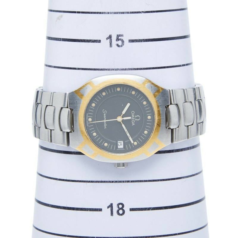 歐米茄海馬系列北極星石英腕錶，灰色錶盤，不鏽鋼錶殼，黃金錶帶，男士腕錶，OMEGA-6