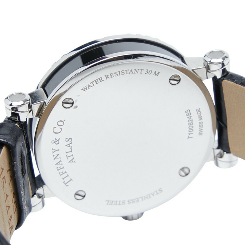 Tiffany & Co.) Atlas 心型日期石英腕錶，黑色錶盤，不鏽鋼錶殼，皮革錶帶，女款-3