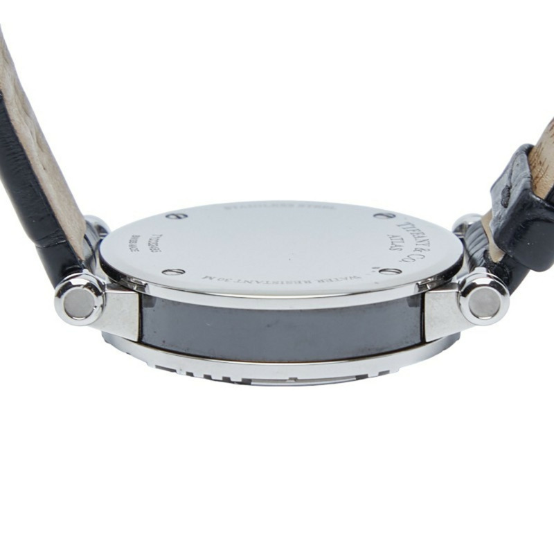 Tiffany & Co.) Atlas 心型日期石英腕錶，黑色錶盤，不鏽鋼錶殼，皮革錶帶，女款-5