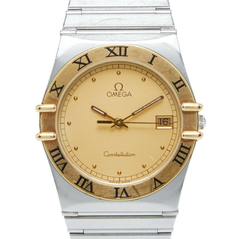 歐米茄星座系列石英腕錶，金色錶盤，不鏽鋼和黃金材質，男童款-0