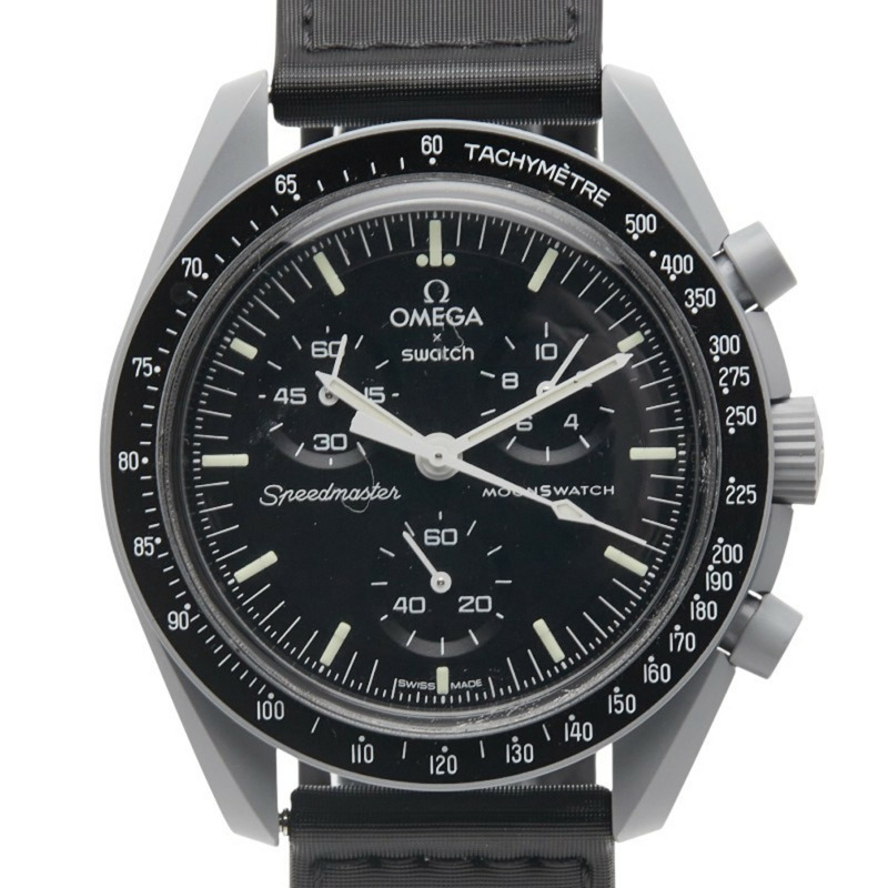 歐米茄 x Swatch 登月計畫腕錶 SO33M100 石英機芯 黑色錶盤 陶瓷尼龍錶帶 男士 OMEGA-0