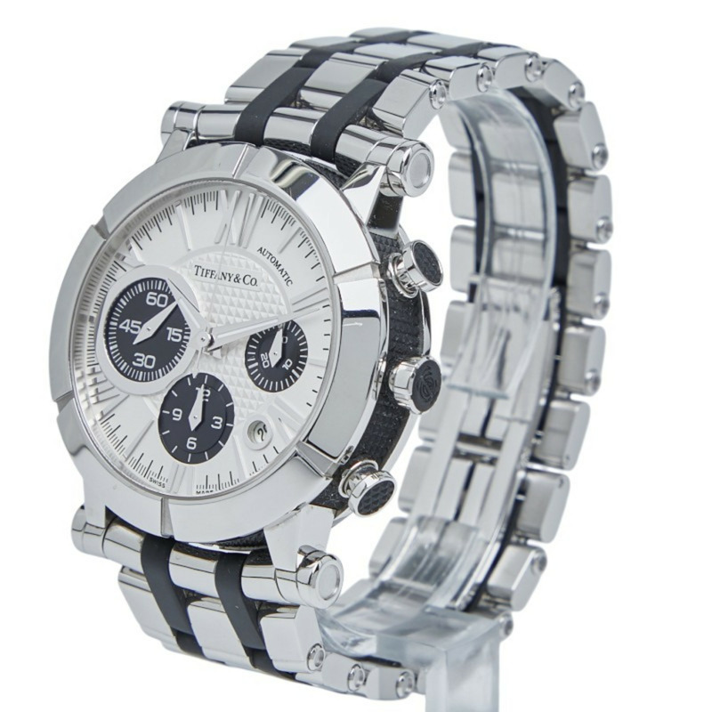Tiffany Atlas 自動機械式腕錶，銀色錶盤，不鏽鋼錶殼，橡膠錶帶，男款-1