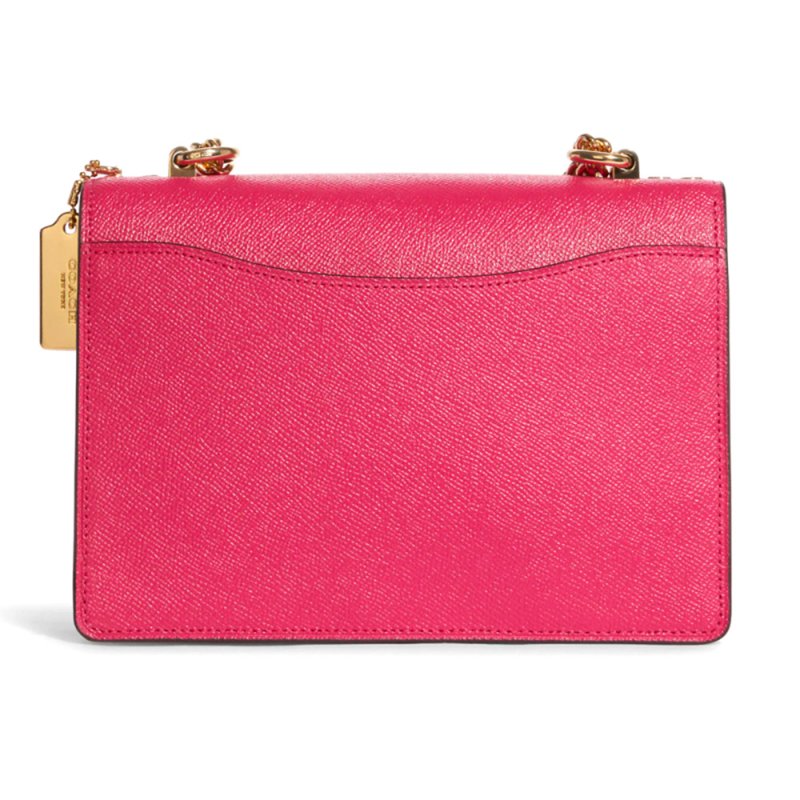 【COACH】拼接皮革翻蓋斜背包-莓粉-1