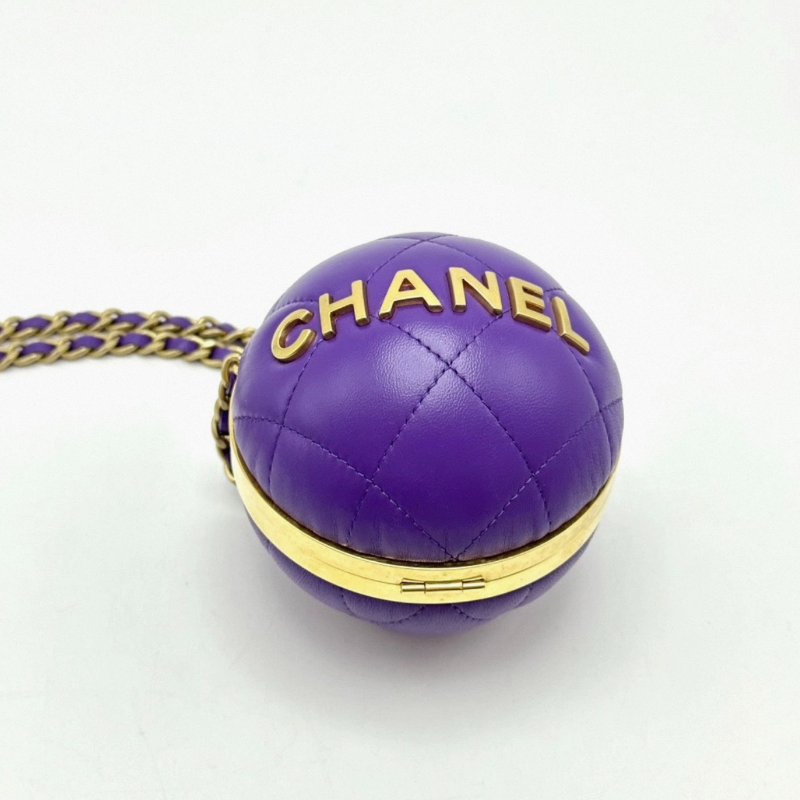 CHANEL 紫色金扣高級手工坊系列圓球鏈條包 9cm 98新配件塵袋-2