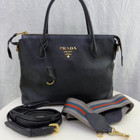 Prada Vitello Dino Leather Handbag Black