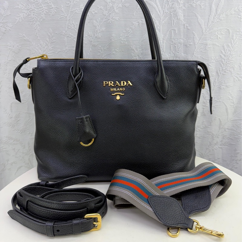 Prada Vitello Dino Leather Handbag Black-0