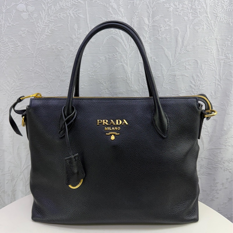 Prada Vitello Dino Leather Handbag Black-1