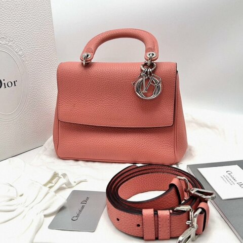 DIOR Bedior荔枝紋粉銀手提肩背斜背包 20*15*10 98新配件盒子塵袋保卡