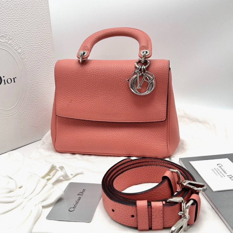 DIOR Bedior荔枝紋粉銀手提肩背斜背包 20*15*10 98新配件盒子塵袋保卡-0