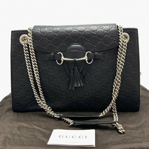 GUCCI 全皮壓花Emily肩背斜背鏈條包 36*23*10 98新配件塵袋