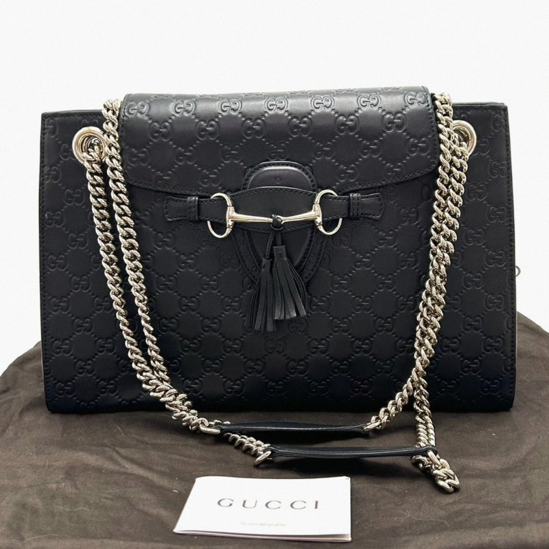 GUCCI 全皮壓花Emily肩背斜背鏈條包 36*23*10 98新配件塵袋-0